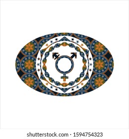 transgender icon inside arabesque style badge. arabic decoration.