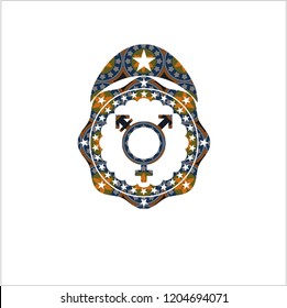 transgender icon inside arabic badge. Arabesque decoration.