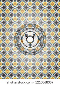 transgender icon inside arabic badge background. Arabesque decoration.