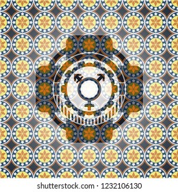 transgender icon inside arabic badge. Arabesque decoration.