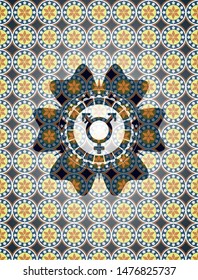 transgender icon inside arabic badge background. Arabesque decoration.