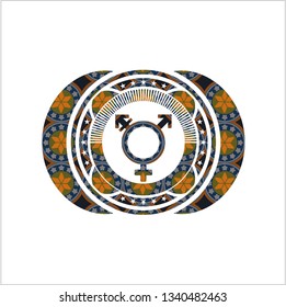 transgender icon inside arabic emblem background. Arabesque decoration.