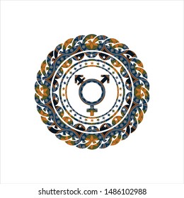  transgender icon inside arabic emblem background. Arabesque decoration.
