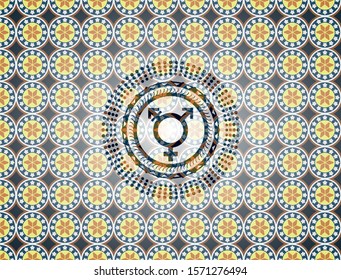 transgender icon inside arabic emblem background. Arabesque decoration.
