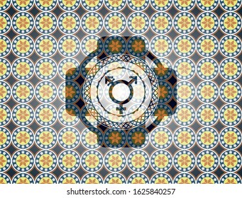 transgender icon inside arabic emblem. Arabesque decoration.