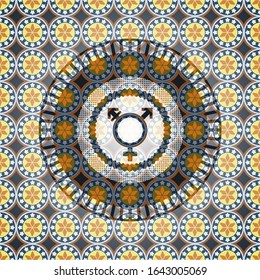 transgender icon inside arabic emblem. Arabesque decoration.