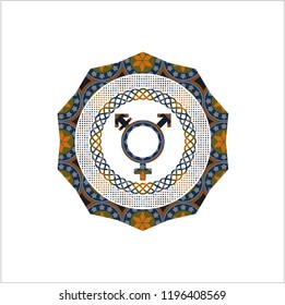 transgender icon inside arabic style badge. Arabesque decoration.