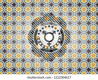 transgender icon inside arabic style badge. Arabesque decoration.