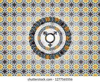 transgender icon inside arabic style emblem. Arabesque decoration.