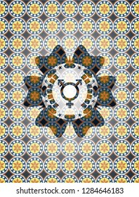 transgender icon inside arabic style emblem. Arabesque decoration.