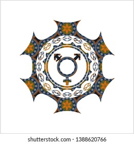 transgender icon inside arabic style badge. Arabesque decoration.