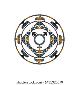 transgender icon inside arabic style emblem. Arabesque decoration.