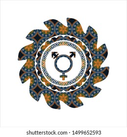 transgender icon inside arabic style emblem. Arabesque decoration.