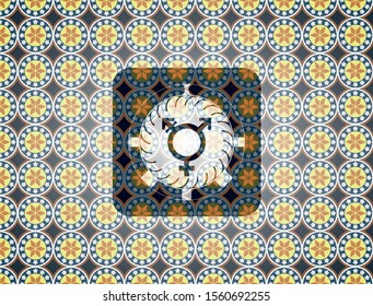 transgender icon inside arabic style badge. Arabesque decoration.