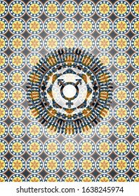 transgender icon inside arabic style emblem. Arabesque decoration.
