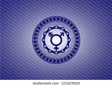 transgender icon inside badge with denim texture