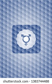 transgender icon inside blue badge with geometric background.