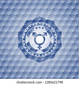 transgender icon inside blue polygonal badge.
