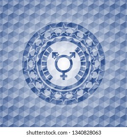 transgender icon inside blue polygonal badge.