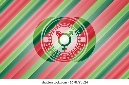 transgender icon inside christmas colors style badge.