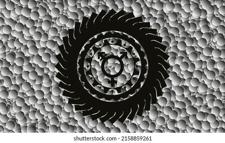 transgender icon inside dark emblem with bubbles background. Retro. Vector Illustration. Detailed. 