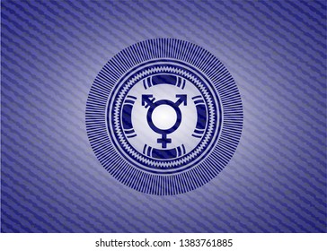 transgender icon inside emblem with denim texture