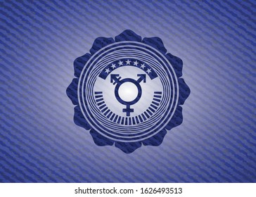 transgender icon inside emblem with denim texture