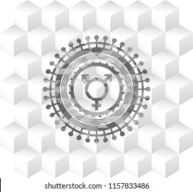 transgender icon inside grey emblem with geometric cube white background