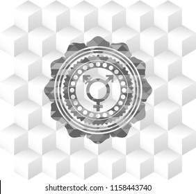 transgender icon inside grey emblem. Vintage with geometric cube white background