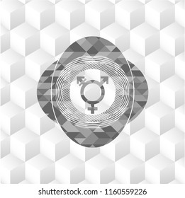 transgender icon inside grey emblem with cube white background