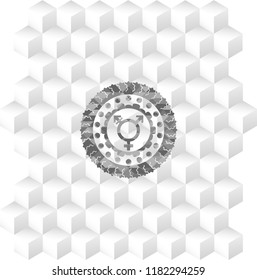 transgender icon inside grey emblem. Retro with geometric cube white background