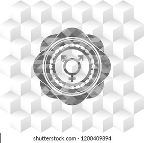 transgender icon inside grey icon or emblem with geometric cube white background