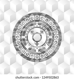 transgender icon inside grey emblem with geometric cube white background
