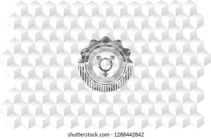 transgender icon inside grey emblem with cube white background