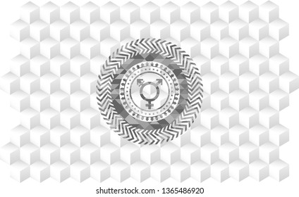 transgender icon inside grey emblem with geometric cube white background