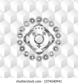 transgender icon inside grey emblem. Vintage with geometric cube white background