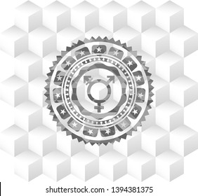 transgender icon inside grey icon or emblem with geometric cube white background