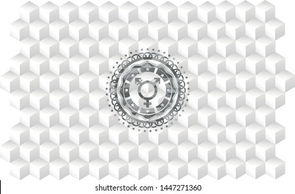 transgender icon inside grey icon or emblem with geometric cube white background