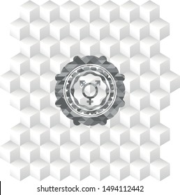 transgender icon inside grey icon or emblem with geometric cube white background