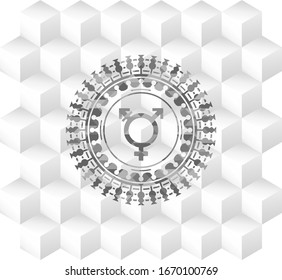 icono transgénero dentro del emblema gris. Vintage con fondo blanco de cubo geométrico