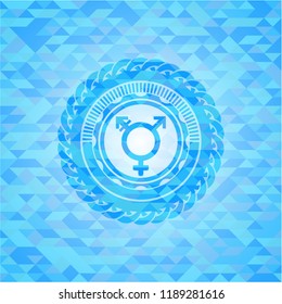 transgender icon inside light blue mosaic emblem