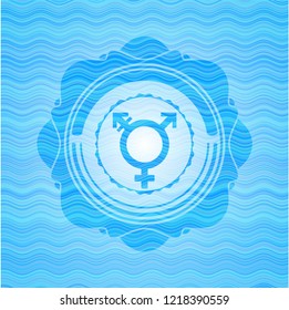 transgender icon inside light blue water emblem background.