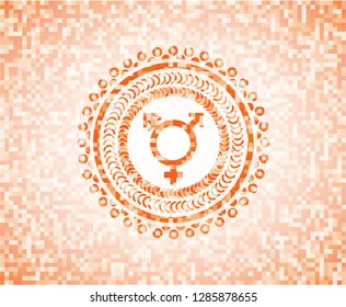 transgender icon inside orange mosaic emblem