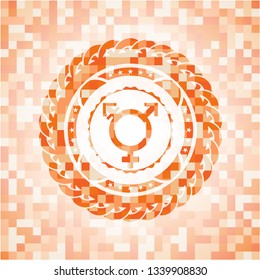 transgender icon inside orange mosaic emblem