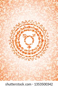 transgender icon inside orange mosaic emblem with background