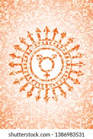 transgender icon inside orange mosaic emblem