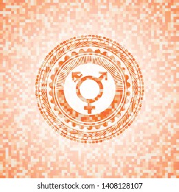 transgender icon inside orange mosaic emblem with background