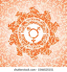 transgender icon inside orange mosaic emblem with background