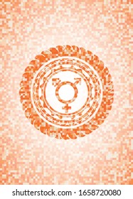 transgender icon inside orange mosaic emblem with background
