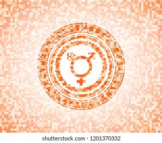 transgender icon inside orange tile background illustration. Square geometric mosaic seamless pattern with emblem inside.